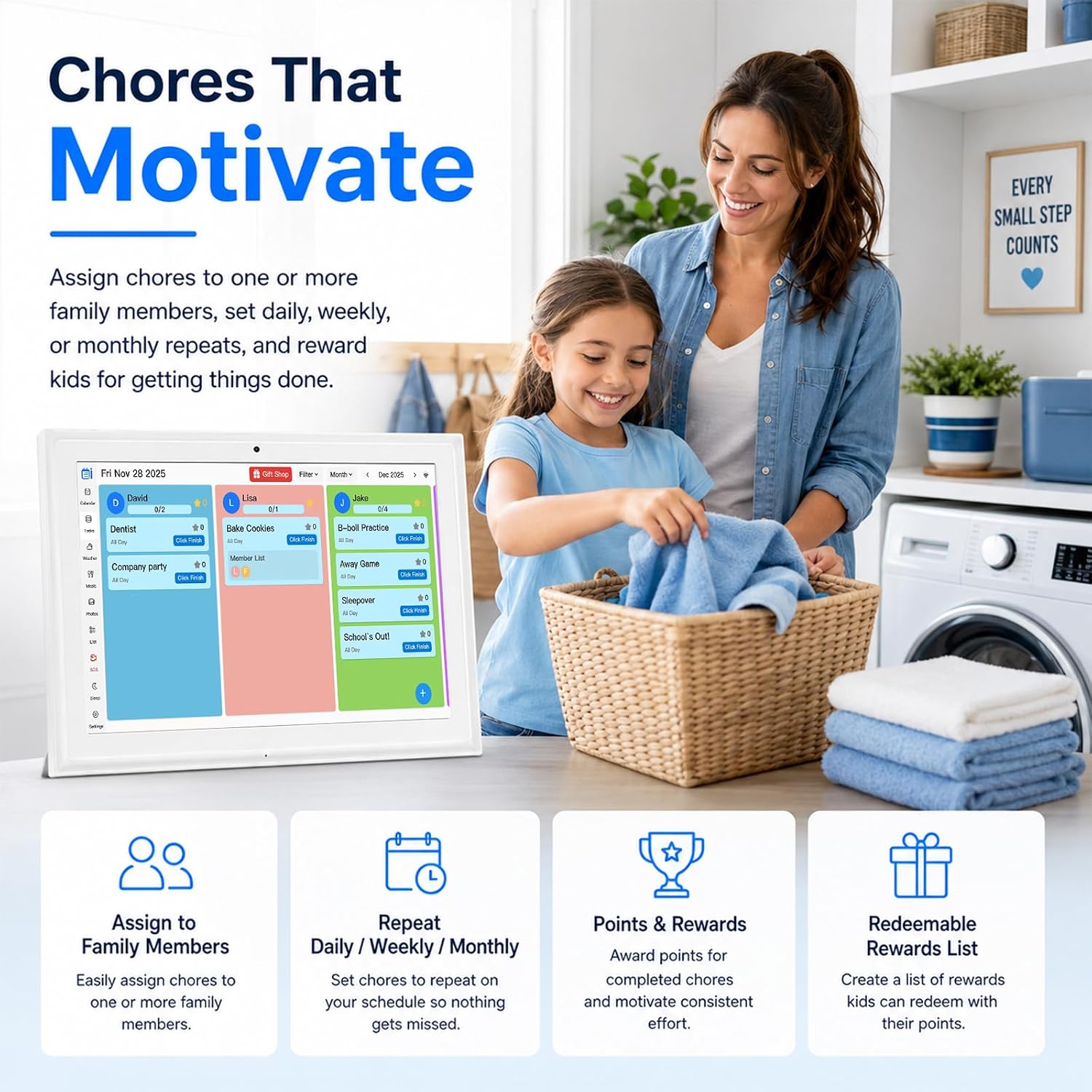 10.1" Digital Refill for Desk Calendar, Electronic Planner Replacement | Touchscreen Family Organizer with Auto-Sync, Chore Chart, Photo Frame