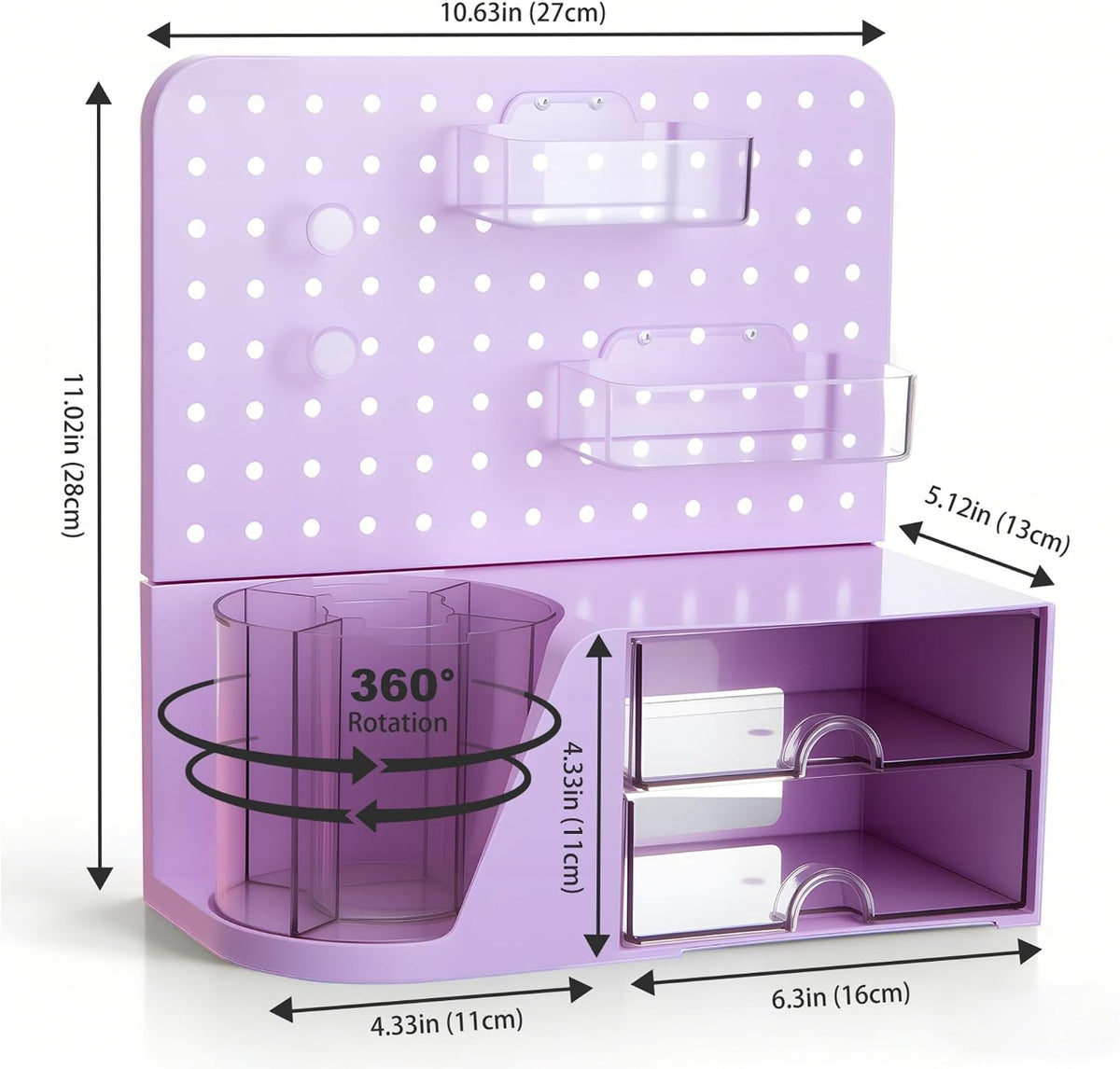 Comix Desk Organizer with 2 Drawer, Purple 360 Rotating Pen Holder for Desk