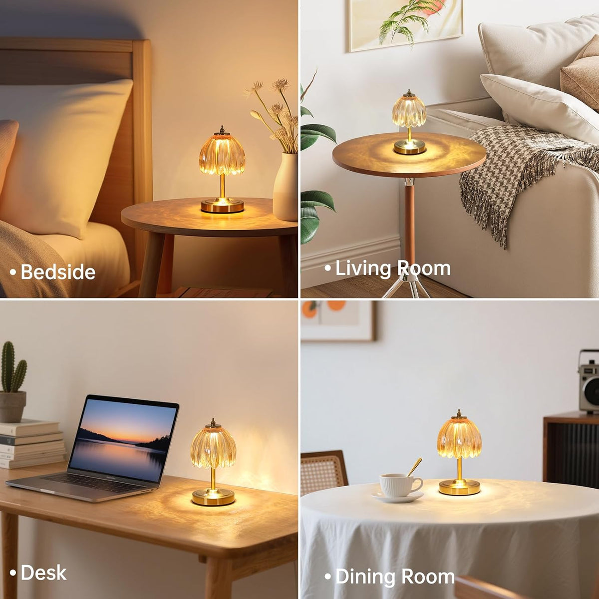 Shenmoyl Tulip Small Table Lamp, 5200mAh Cordless Touch Control Mini Table La...