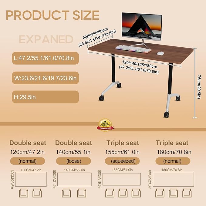 Folding Conference Table 4ft 5ft, Foldable Office Meeting Desk - Image 2