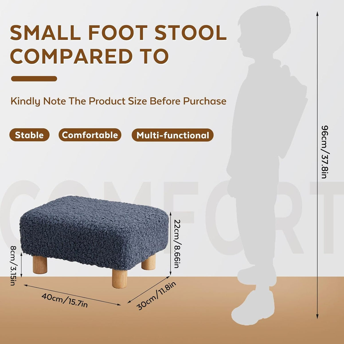 Small Foot Stool Ottoman, Sherpa Footstool Ottoman Foot Rest for Couch, Recta...