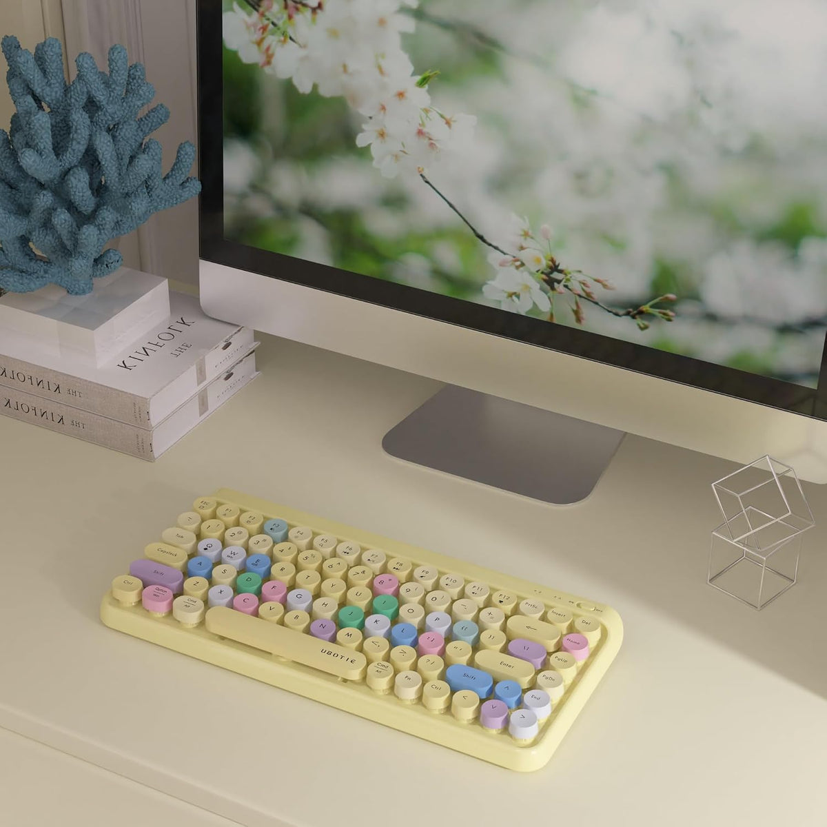 UBOTIE Portable Bluetooth Colorful Keyboards (Yellow-Colorful)