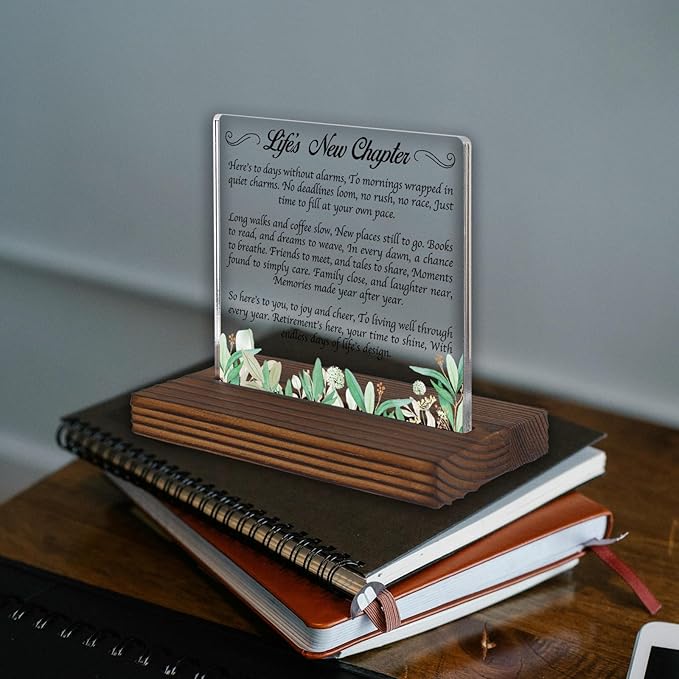 Life’s New Chapter Retirement Acrylic Desk Sign - Image 2