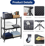 3 tier foldable storage shelves with wheels, metal, view 9