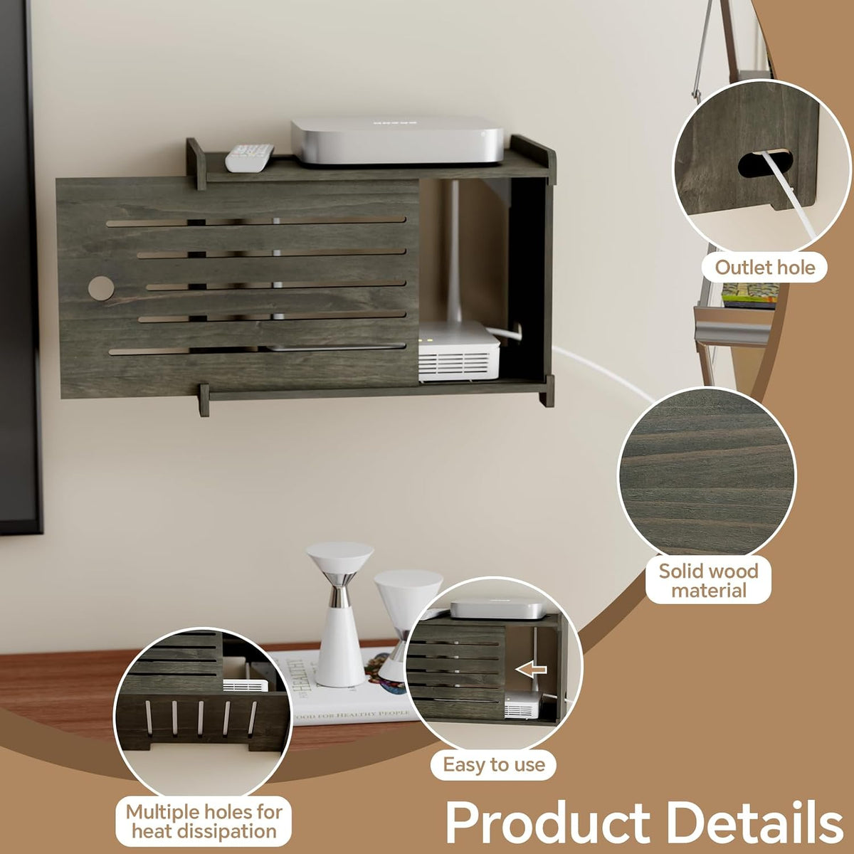 Wooden WiFi Router Storage Box Hider Shelf, Decorative Projector Box Hider Ra...