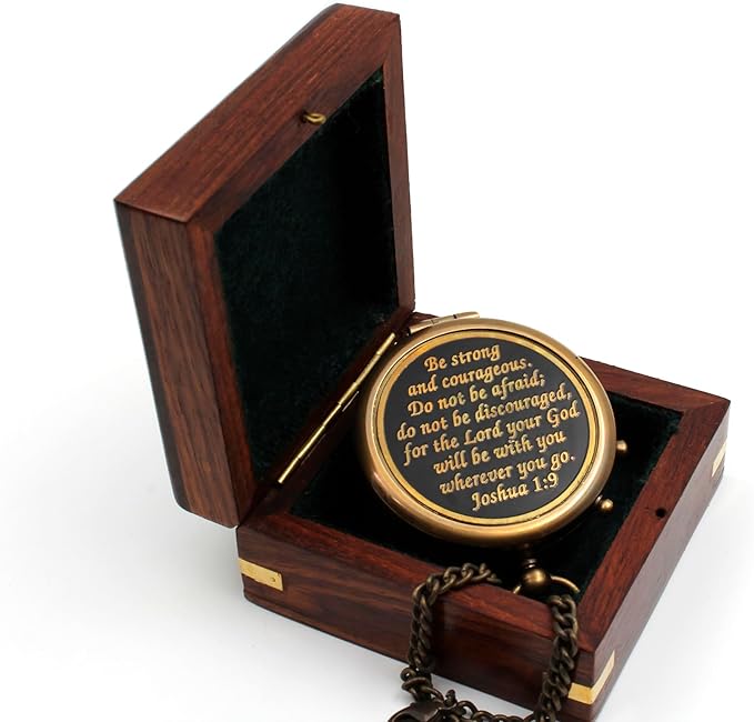 Be Strong and Courageous, Do Not Be Afraid Brass Engraved Compass - Image 2