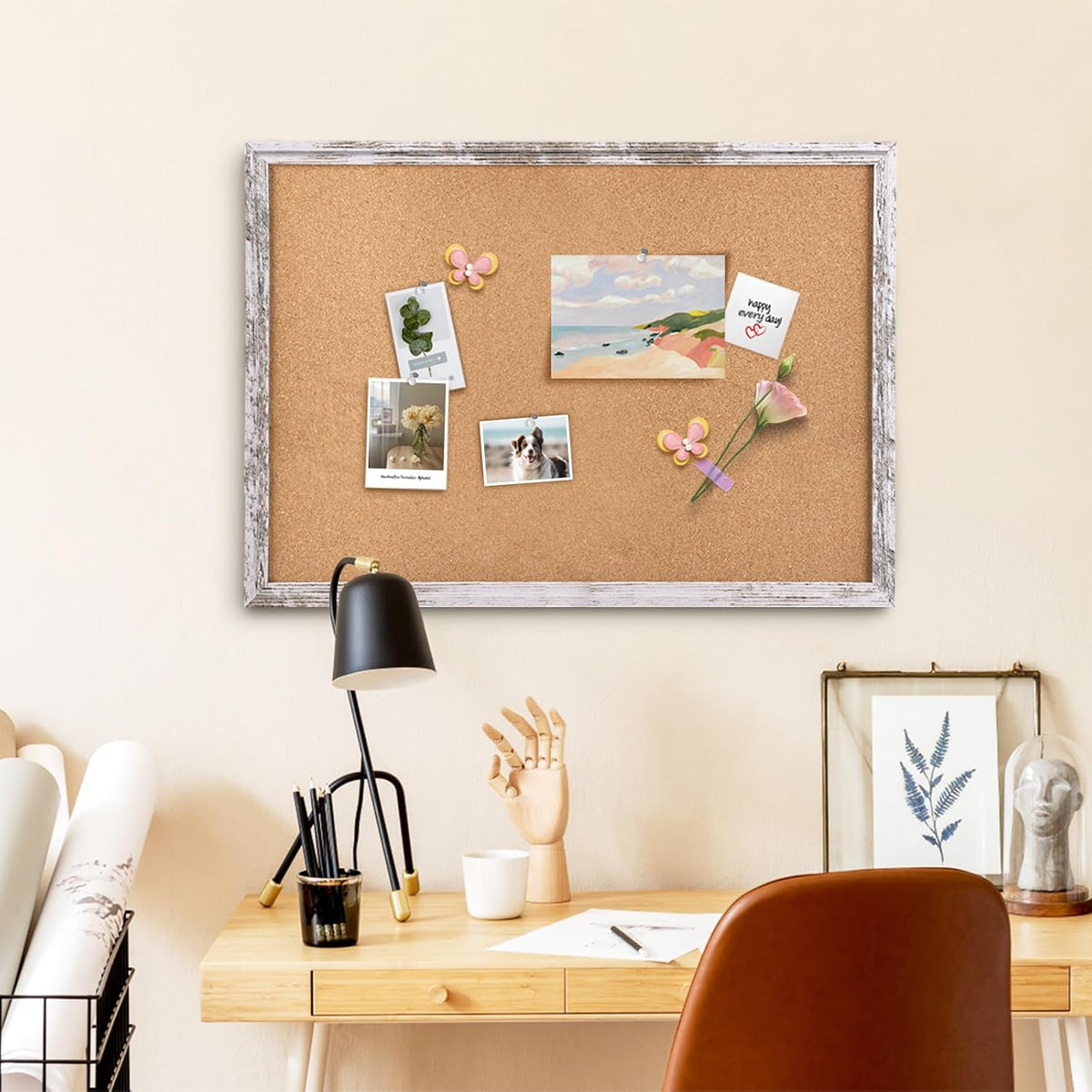 Cork Board Bulletin Board, 35.4x23.6 inches Decorative Hanging Framed Cork Bo...