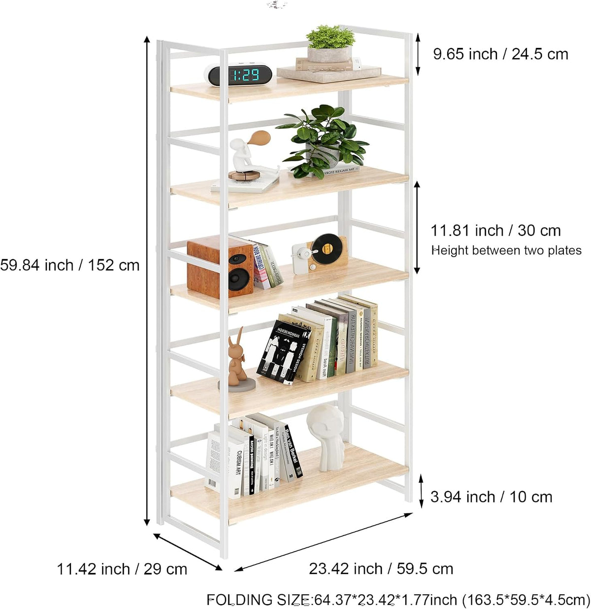 BHG Vintage Multifunctional Folding Bookshelf, No-Assembly Plant Stand Storag...