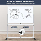White Board on Wheels, 48 x 32 Inches Height-Adjustable Large Rolling Whiteboard - Image 5