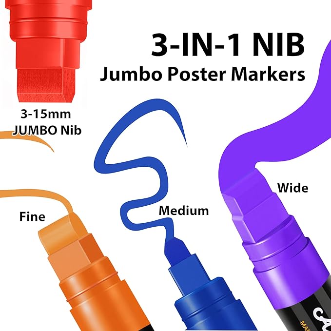 MEHVOR Acrylic Paint Markers, 5 Vibrant Colors Poster Markers Jumbo 15mm Wide - Image 3