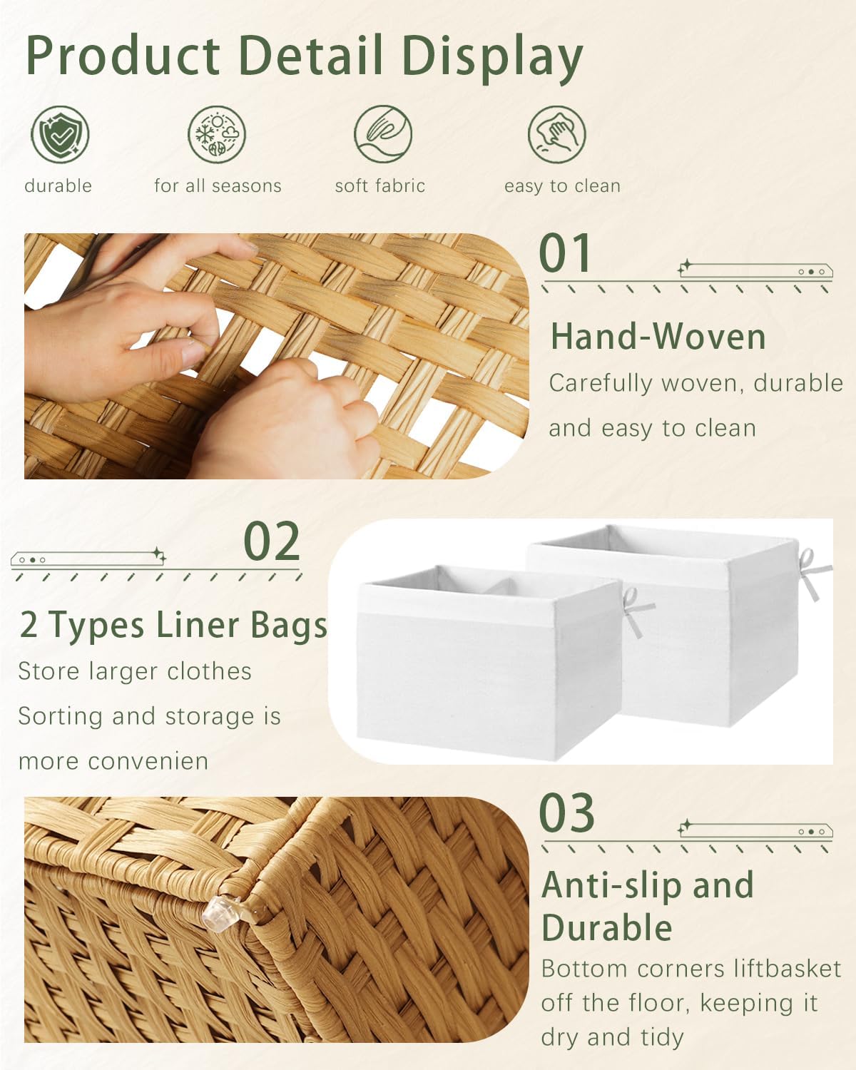 setvson storage basket with lid rattan woven storage showing dimensions