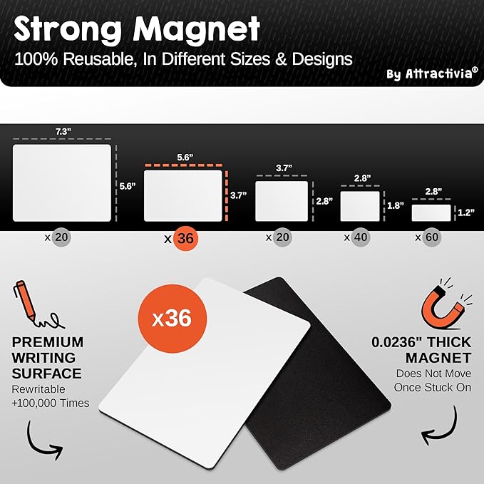 Attractivia Dry Erase Magnetic Labels 5.6 x 3.7 in, Dry Erase Magnets, - Image 3