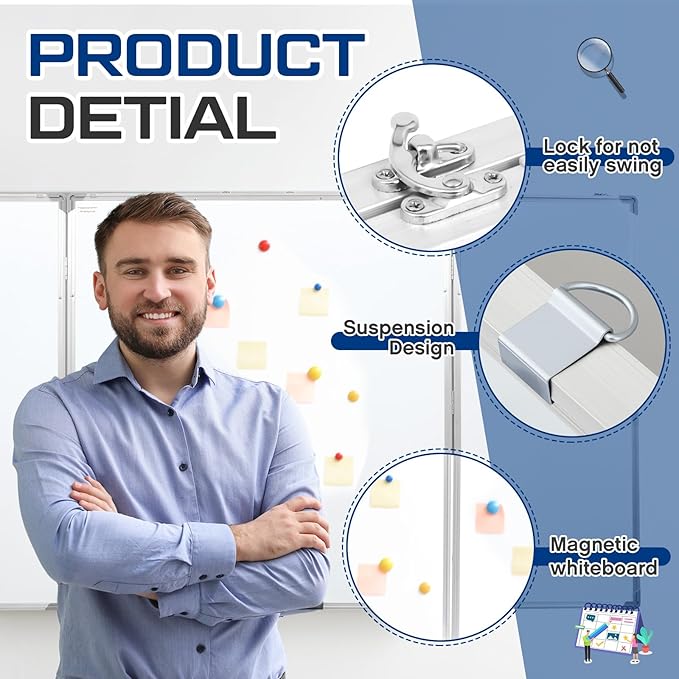 72” x 40” Foldable Whiteboard Dry Erase Board Large Tri Folding Whiteboard - Image 3