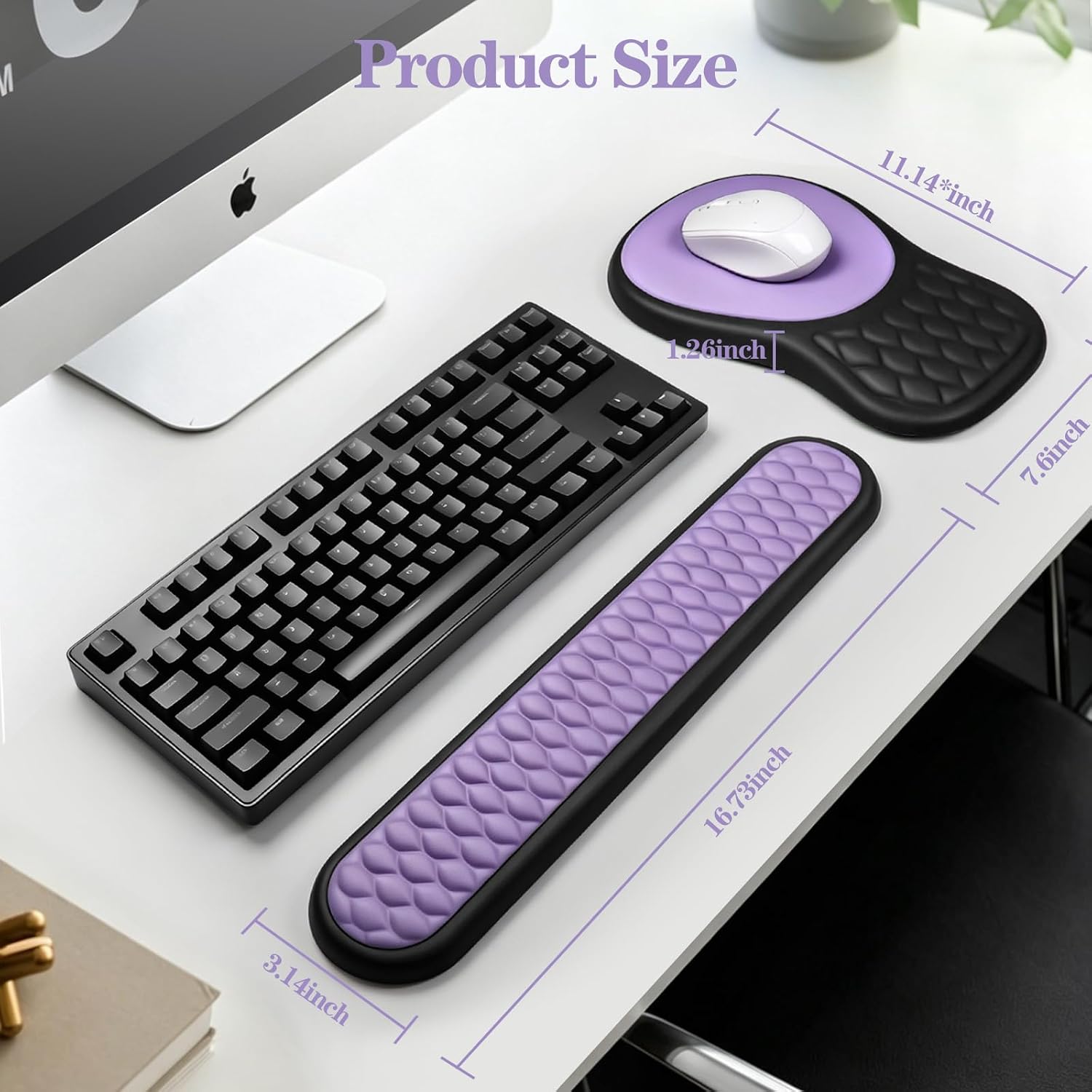 Wrist Rest for Computer Keyboard and Mouse Pad Set with Massage Design | Ergonomic Memory Foam Wrist Support Mouse Pad for Pain Relief,Easy Typing,Desk Wrist Pad for Office Home(2-in-1 Black+Purple)