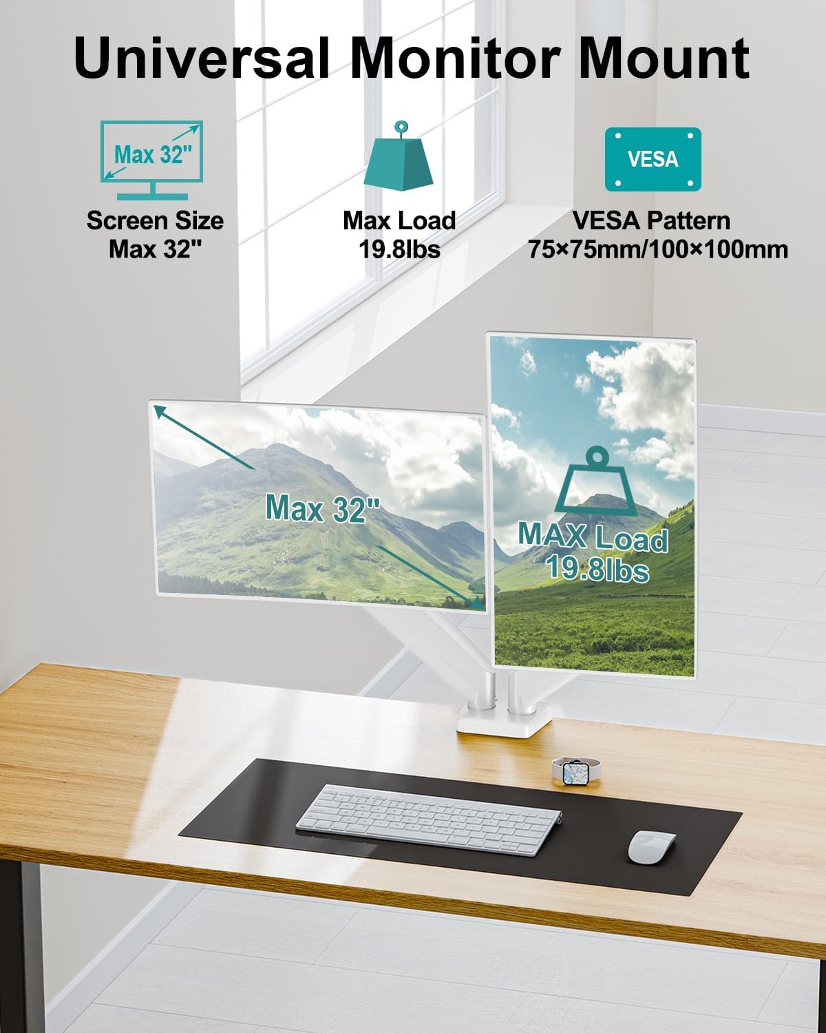 dual monitor arm desk mount fits max 32 shown in use