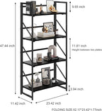 JSB No Assembly Folding Bookshelf, 4 Tier Industrial Metal Book Shelf - Image 3
