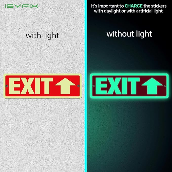 iSYFIX Exit Signs with Directional Up Arrow, Glow in the Dark, Photoluminescent - Image 2