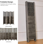 Svimi Folding Room Divider, 66.9 Inch 6 Panels Wood Carved Privacy Screens - Image 4