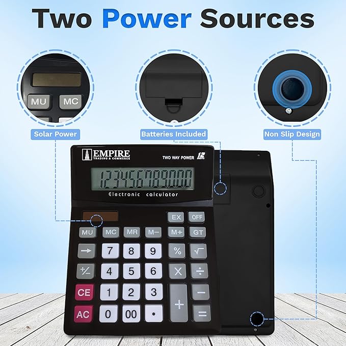 Empire Desk Calculator with Large Key Buttons, 12-Digit Large Eye-Angled Display - Image 3