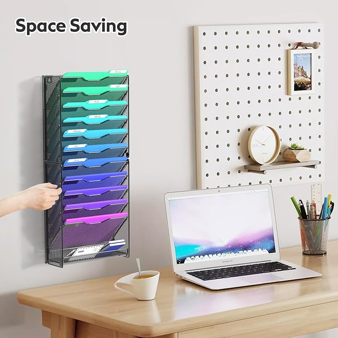 samstar 12 Tier Wall File Organizer, Hanging Wall Mount File Holder Paper - Image 2