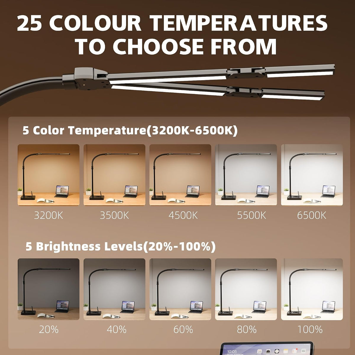 LED Desk Lamp for Home Office - 24W Bright Double Head Desk Light with Clamp ...