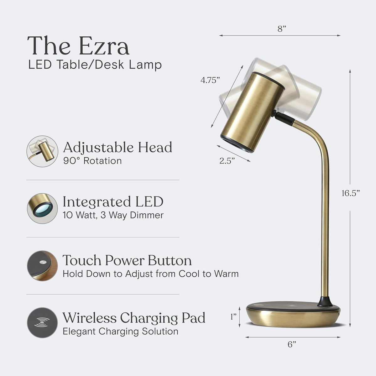 Brightech Ezra Office Desk Lamp – Wireless Charging Pad and Color Temperature...