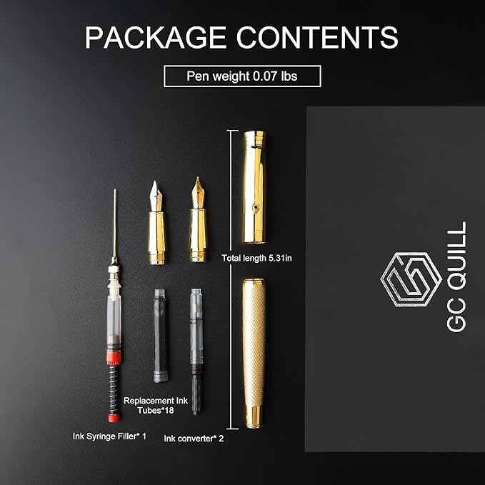 GC QUILL Fancy Fountain Pen Set – Fine and Medium Nibs, 18 Ink Cartridges - Image 5