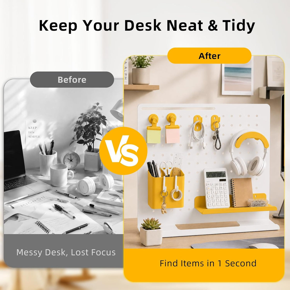 Metal Desk Pegboard Organizer, No Drill Modular Storage Kit 10 Accessories 15...