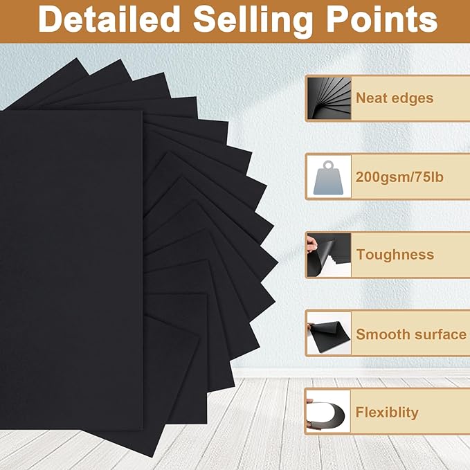 Silunkia 100 Sheets Black Cardstock 8.5 x 11 Printer Paper, 75lb Heavyweight - Image 3
