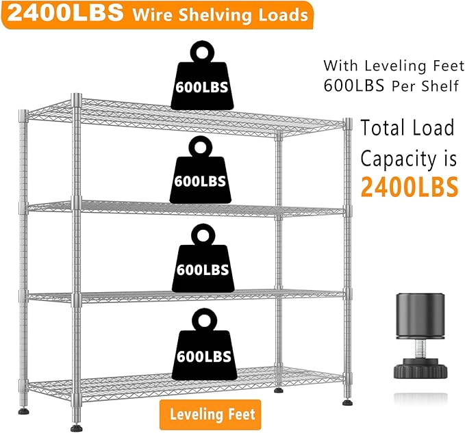 Himimi 72" H Storage Shelves 4 Tier Metal Shelving Adjustable Wire Shelf - Image 6