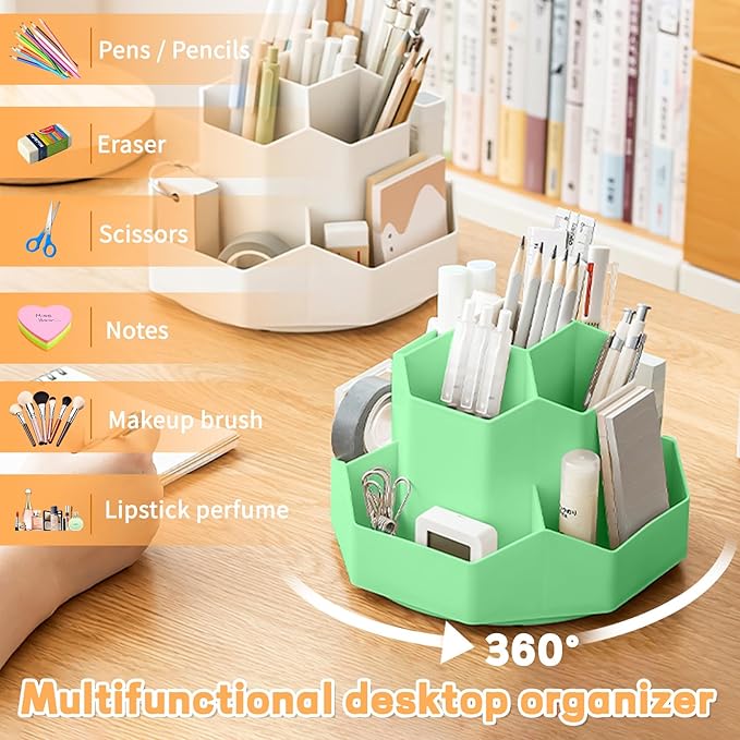 Pencil Pen Holder for Desk, 9 Slots 360 Degree Rotating Desk Organizers - Image 2
