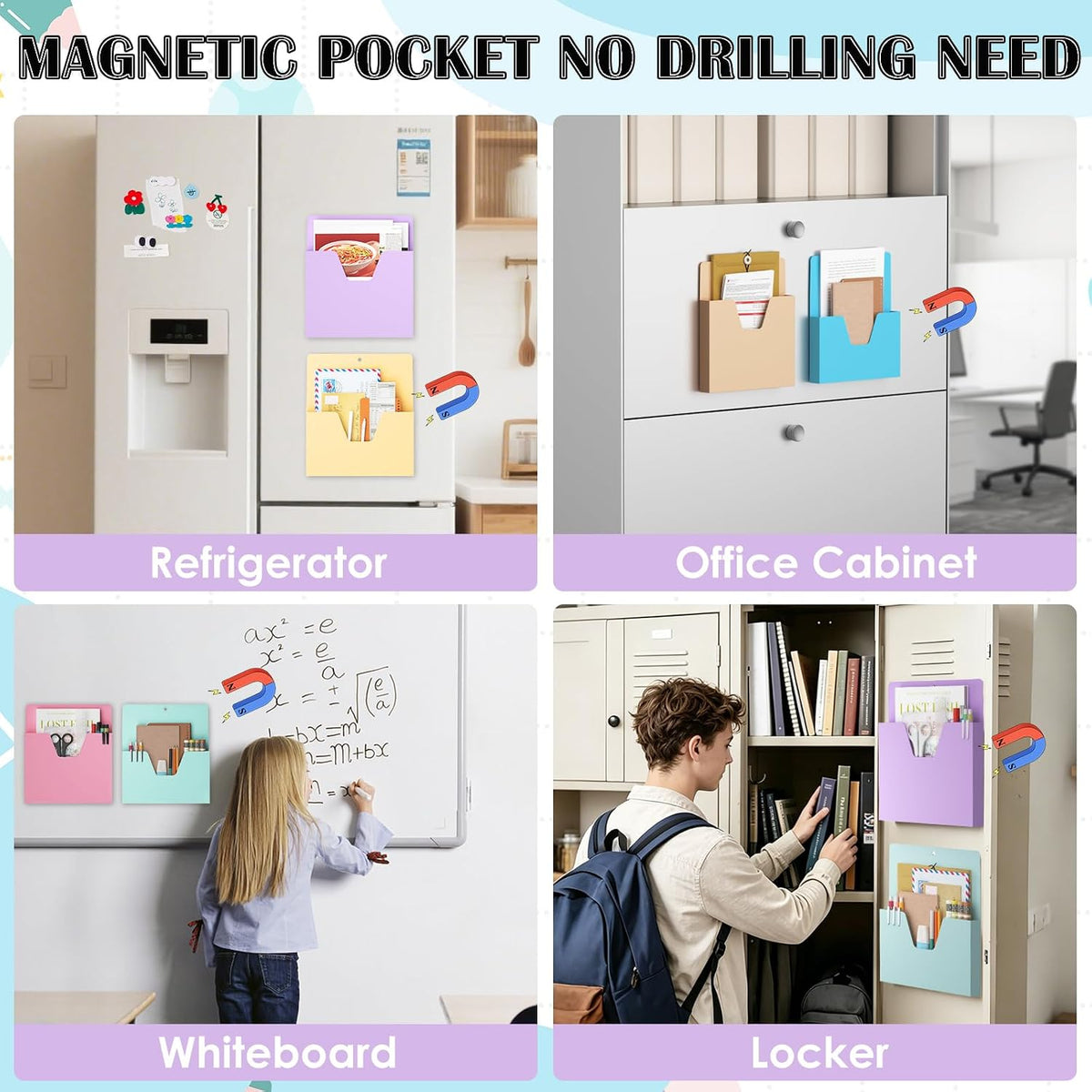 MFTEK Magnetic File Holder 6 Pockets Paper Holder, Hanging File Organizer Off...