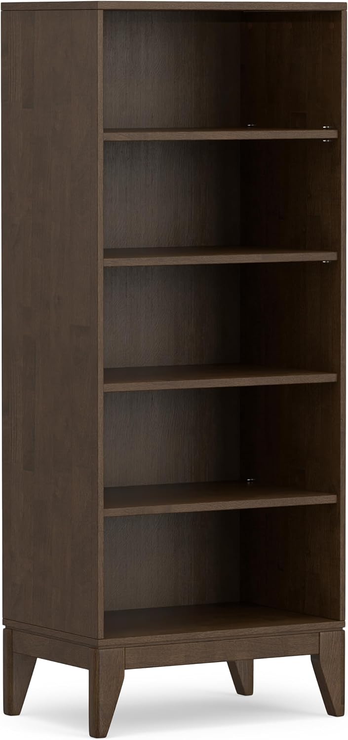 SIMPLIHOME Harper 66" Tall Solid Wood 5-Shelf Bookcase in Walnut Brown