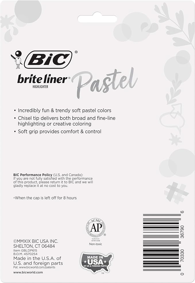 BIC Brite Liner Grip Pocket MINI Highlighter, Pastel Ink Colors, Chisel Tip - Image 2