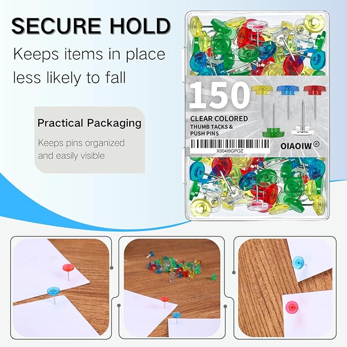 150 PCS Colored Push Pins for Wall Thumb Tacks for Walls Flat thumbtacks Push - Image 5