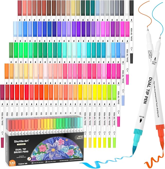 120 Colors Dual Tip Brush Marker Pens by ShuttleArt