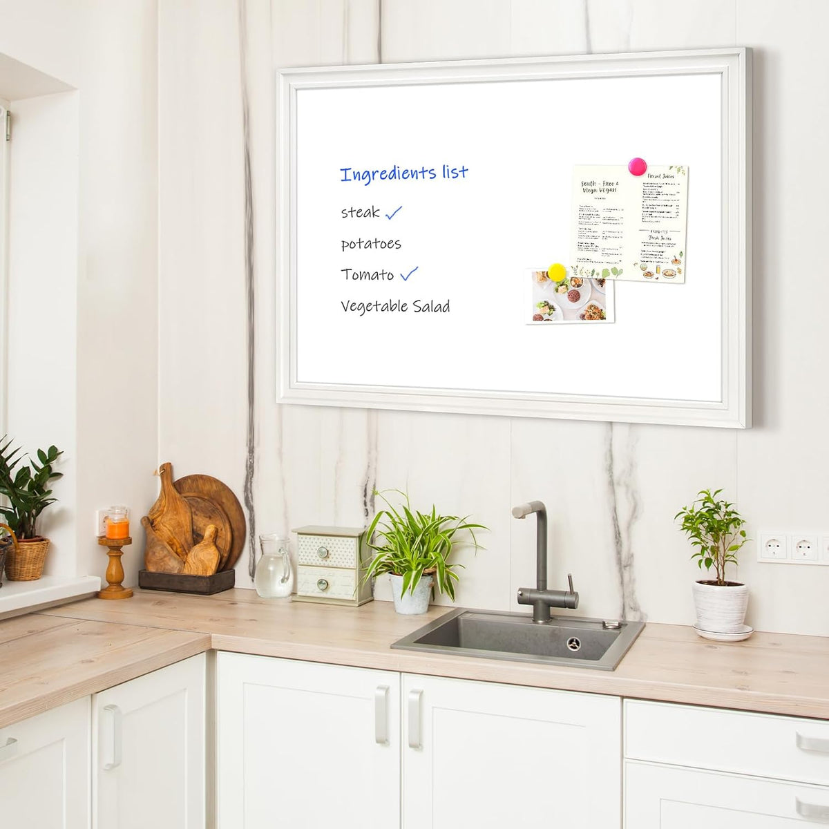 4 THOUGHT Dry Erase Board, 24" x 18" Magnetic Whiteboard, White