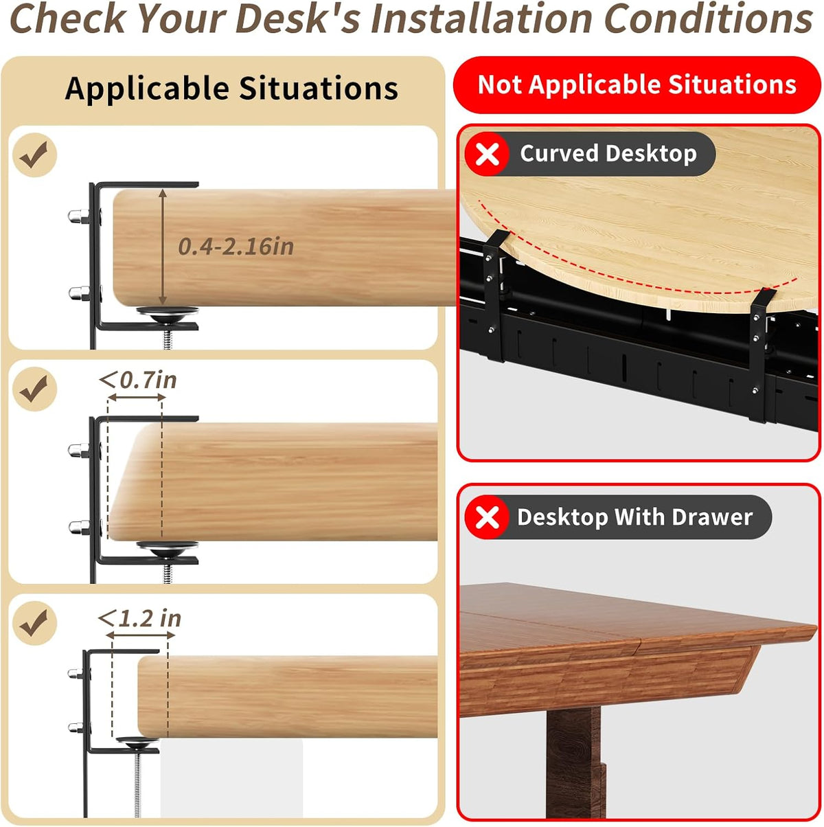 Under Desk Cable Management Tray,Expandable 25.2" – 38.6",Black