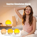 alarm clock sound machine sleeping, sunrise digital alarm shown in use