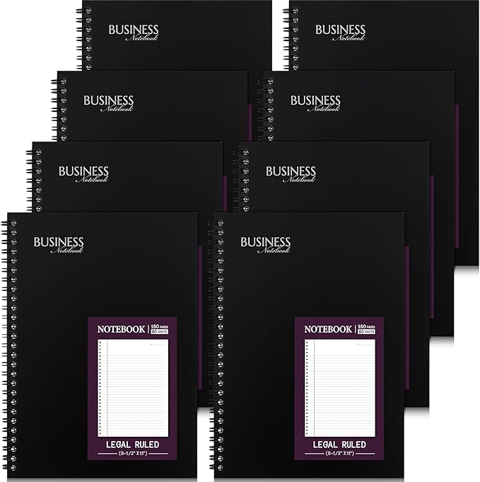 Resurhang 8 Pack Wirebound Business Notebook Legal Ruled Spiral Notebook 8-1/2" by Resurhang