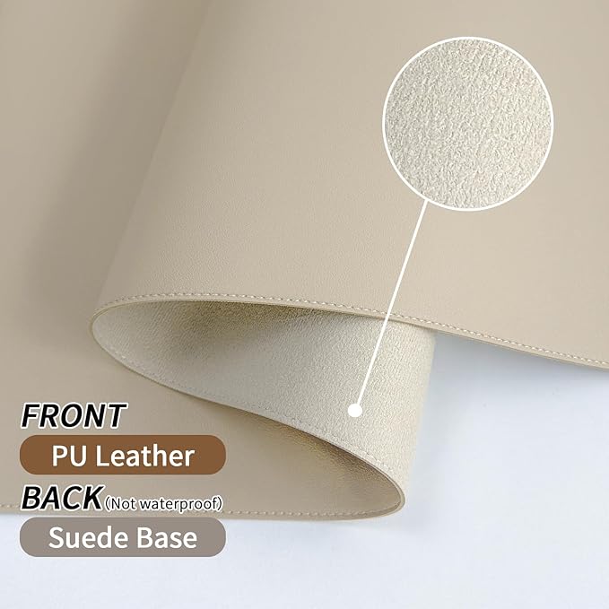 Beige Desk Mat with Stitched Edges, 31.5"×15.7" Keyboard Pad, Non-Slip Desk - Image 2