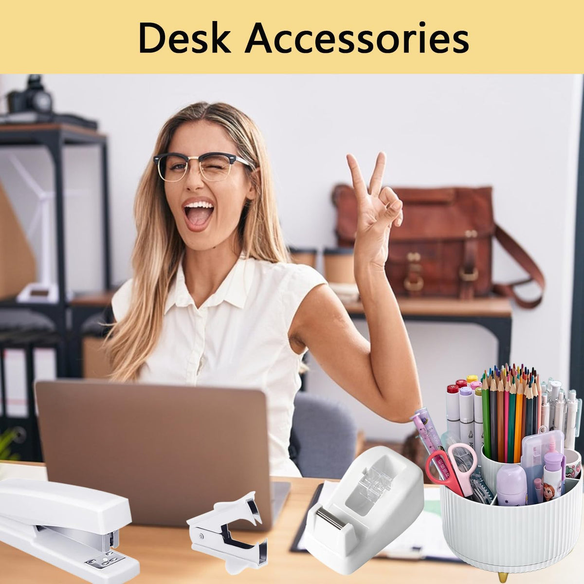 Office Supplies,Desk Accessories,Desk Organizer,Stapler,Tape Dispenser,Foldin...