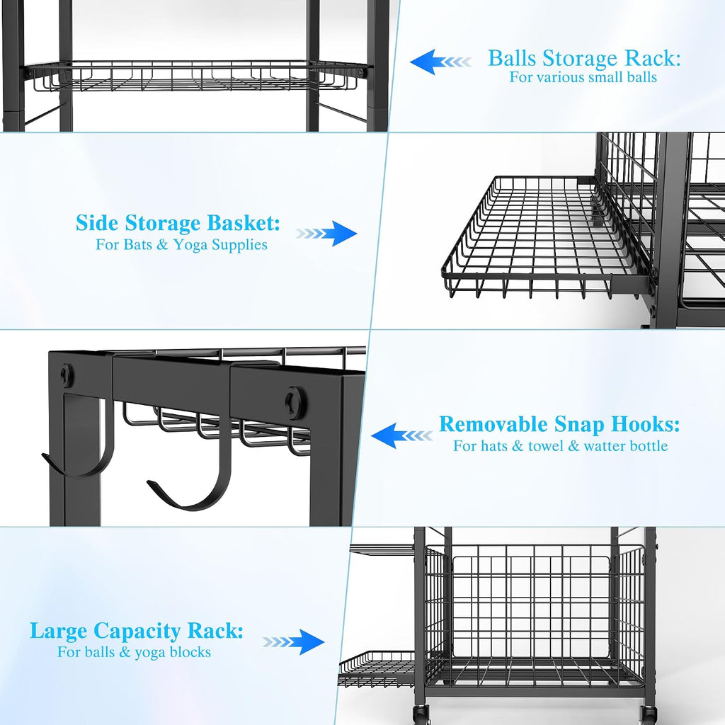 sports equipment garage organizer,garage ball storage rack for, side view