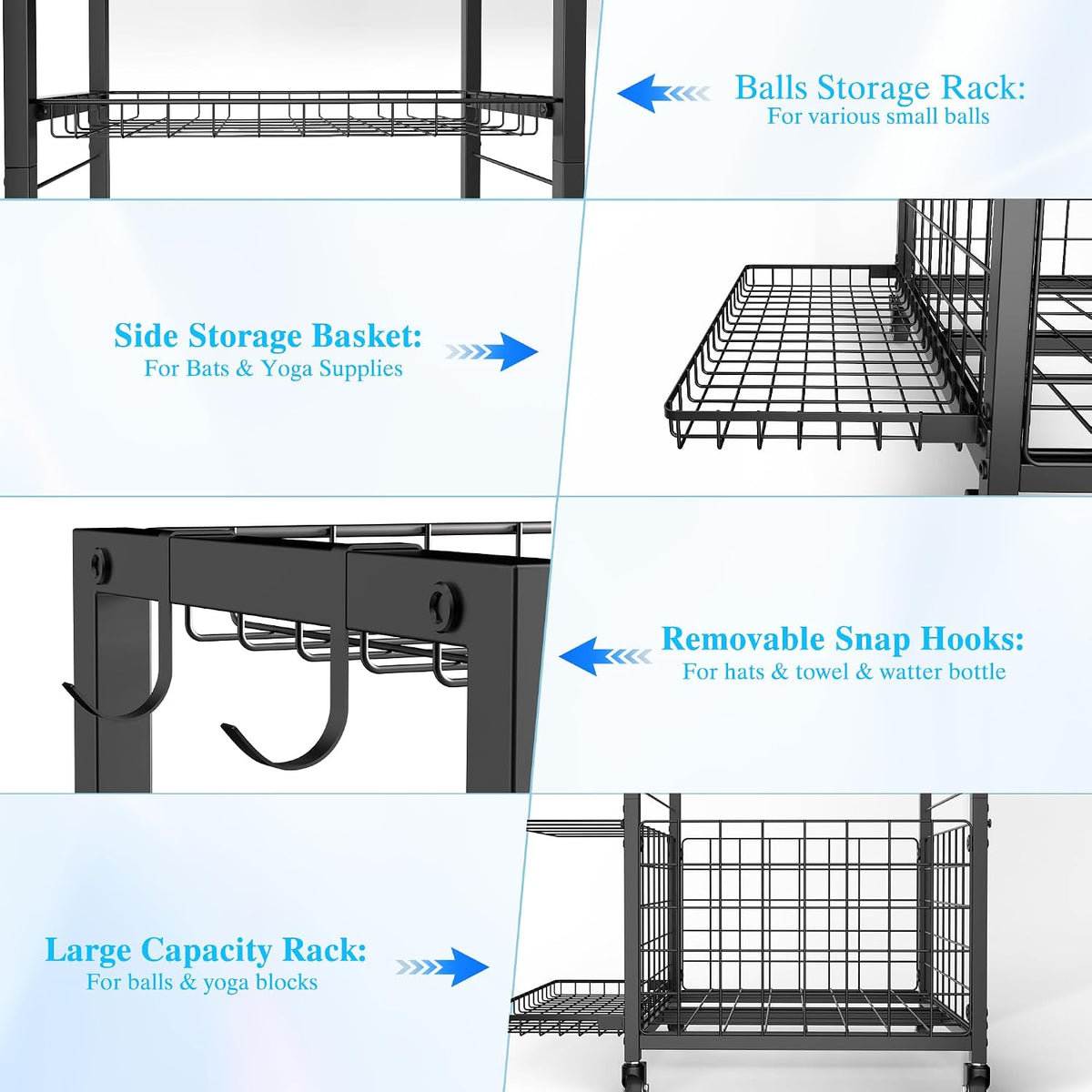 sports equipment garage organizer,garage ball storage rack for, side view