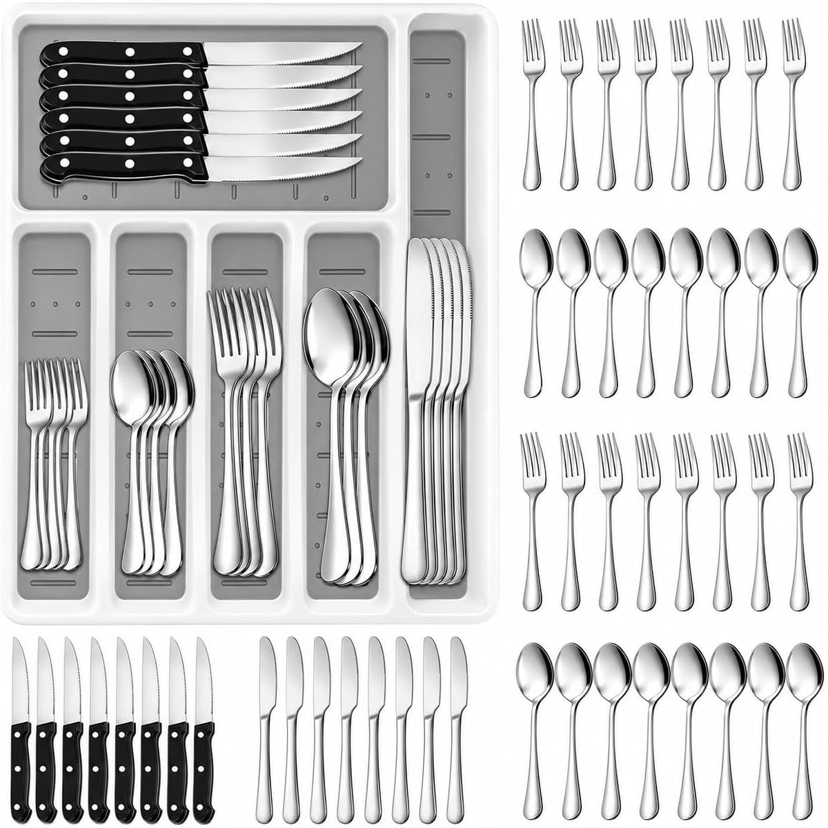 49PCS Silverware Set with Organizer, Stainless Steel Silverware for 8