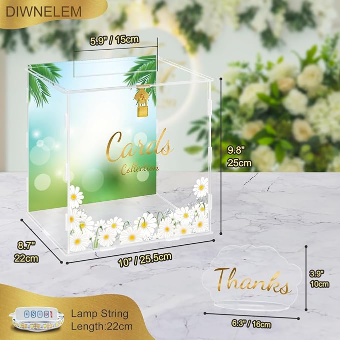 DIWNELEM Wedding Card Box with Lock&Light Large Letter Envelope Box Wedding - Image 2