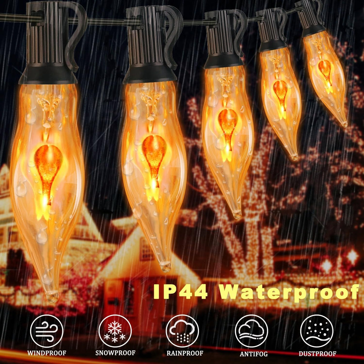 Halloween Lights 27.8 FT Flickering Flame String Lights with 25 Flame Light B...