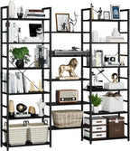 NUMENN Triple Wide 6 Tier Bookshelf, Rustic Industrial Style Bookcases and
