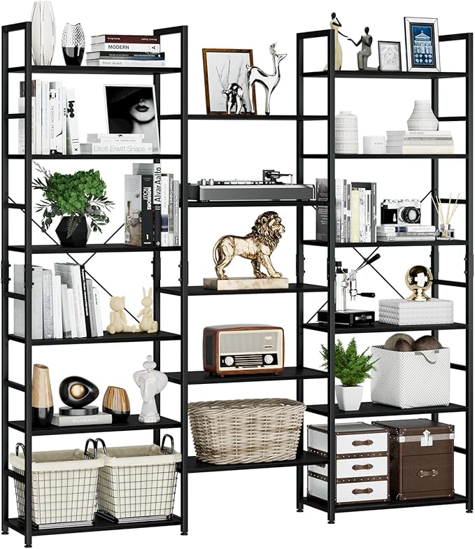 NUMENN Triple Wide 6 Tier Bookshelf, Rustic Industrial Style Bookcases and by NUMENN