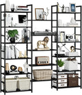 NUMENN Triple Wide 6 Tier Bookshelf, Rustic Industrial Style Bookcases and by NUMENN
